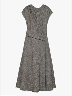 Zara Pleated Collection Dress 2021 Silk Tweed Medium Women’s Grey